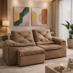 SOFÁ TURIM (2,00M) 3 LUGARES RETRÁTIL E RECLINÁVEL - VELUDO CAPUCCINO