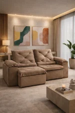 SOFÁ TURIM (2,00M) 3 LUGARES RETRÁTIL E RECLINÁVEL - VELUDO CAPUCCINO