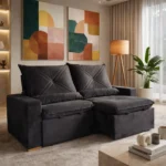 Sofa Marvin 2,00m Retrátil e Reclinável 3 lugares , veludo preto
