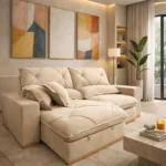 Sofá Santorini molas ensacadas 2,50m retrátil e reclinável veludo bege