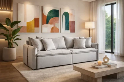 Sofá Sevilha retrátil sem caixa 2,20m veludo prata