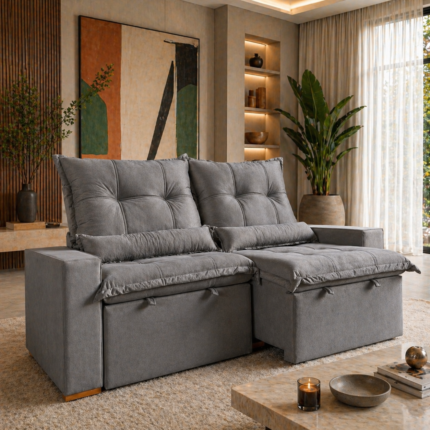 Sofa Urban 2,00m Retrátil e Reclinável 3 lugares  veludo cinza