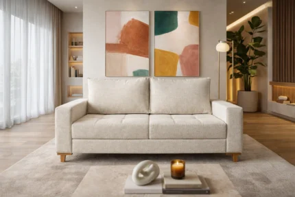 Sofá Monaco 2,00m Living Fixo c/ almofadas soltas Linho Bege