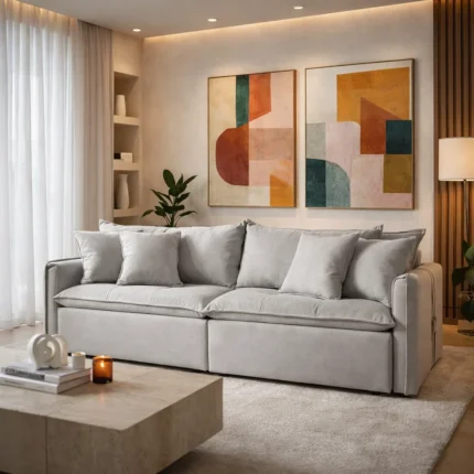 Sofá Sevilha retrátil sem caixa 2,20m veludo prata